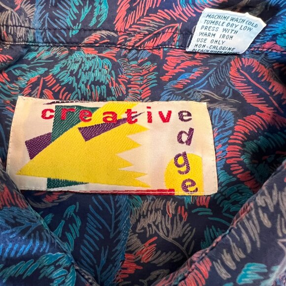 VTG Creative Edge Silk Adult Large Camp Shirt AOP Retro Floral Purple Button Up - Picture 4 of 11